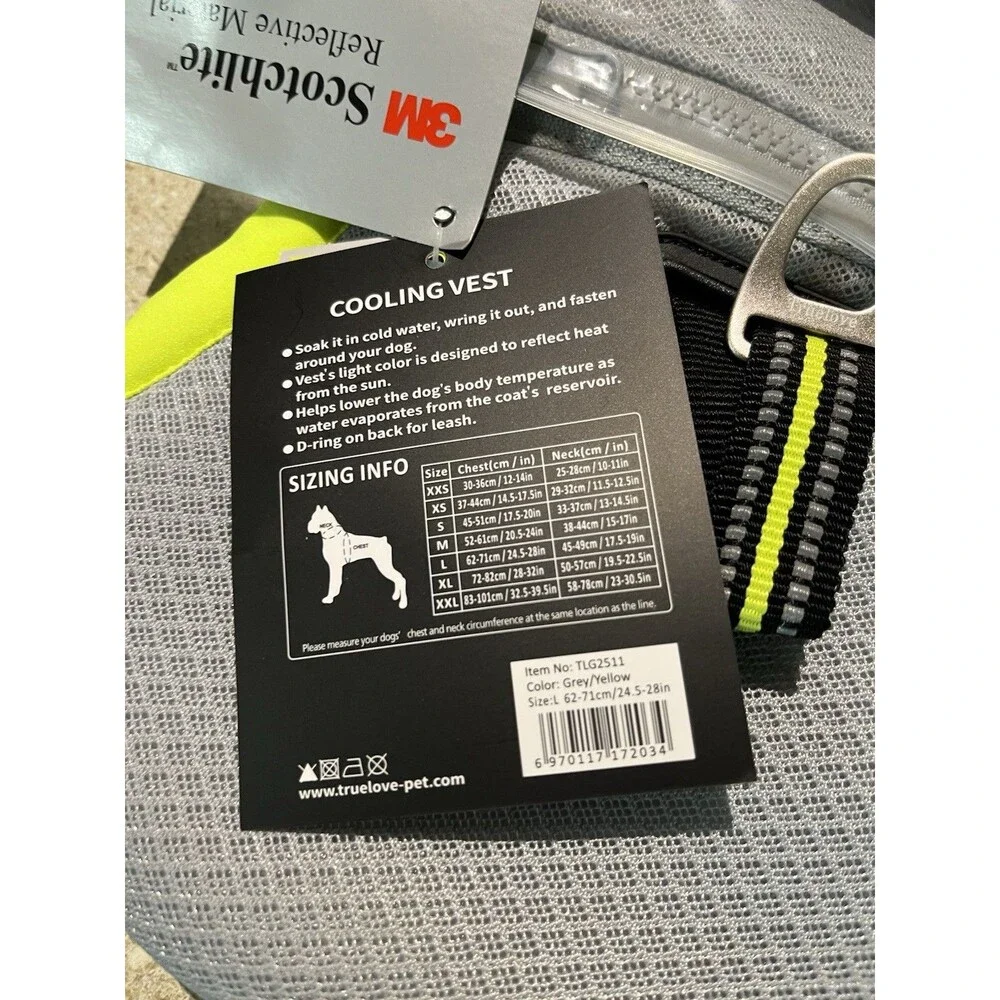 Truelove TLG2511 Dog Cooling Vest Reflective Nylon Gray/Yellow Size L